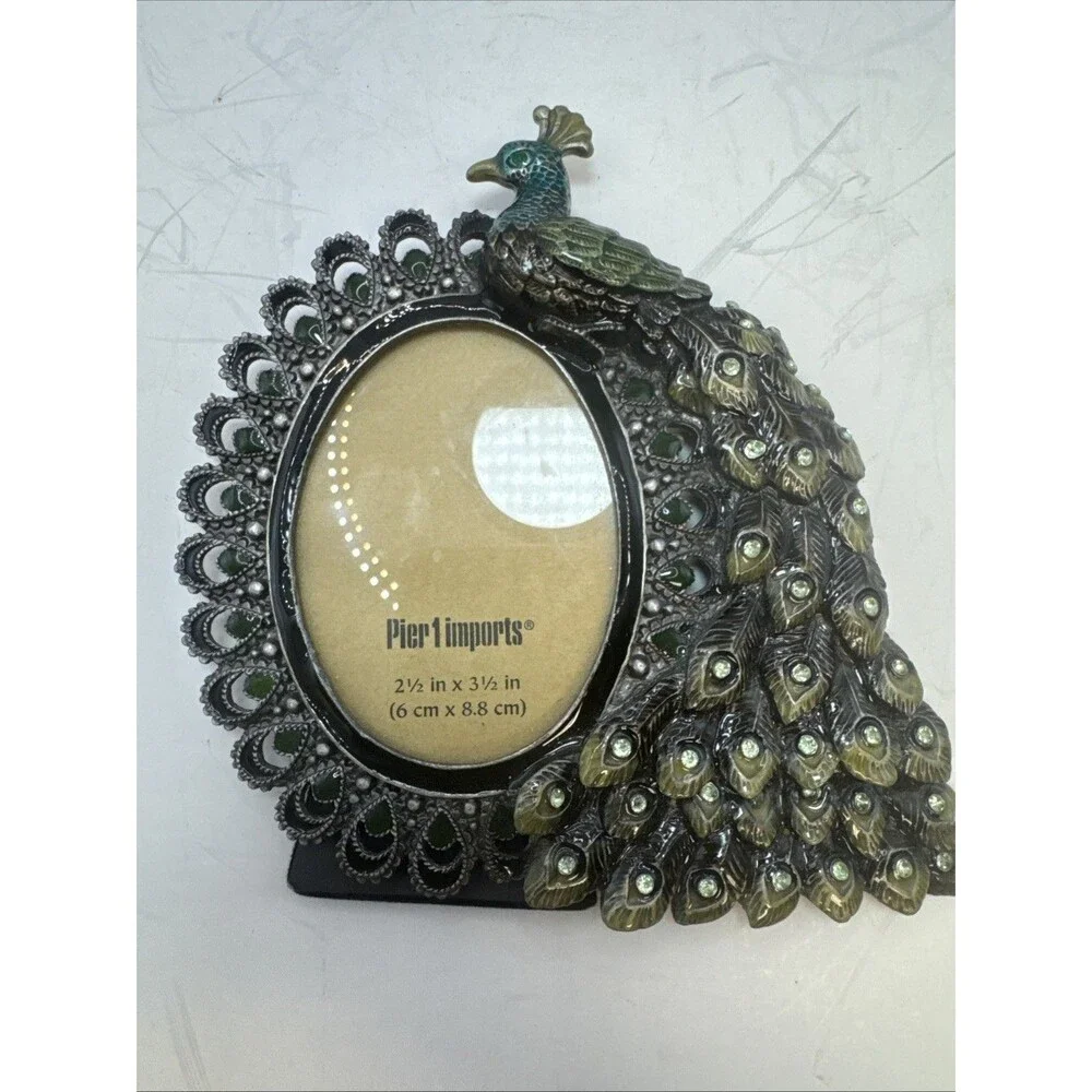 Peacock picture frame with green rhinestones from Pier One, pre-owned, not used